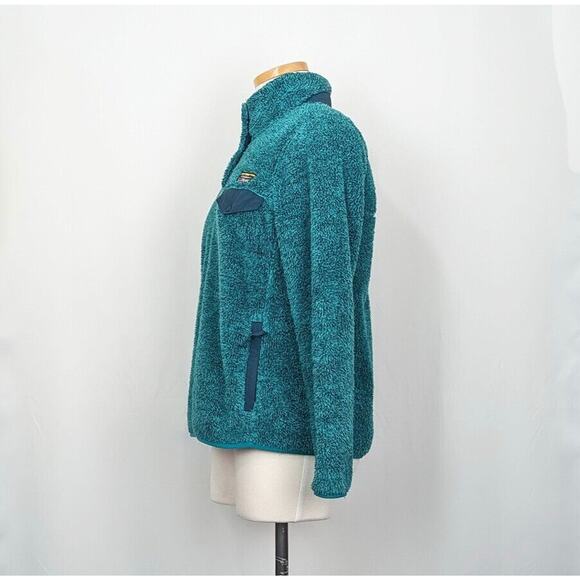 LL Bean Fleece Pullover Jacket Teal Green High Pile 1/4 Snap Small Petite SP - Picture 4 of 8